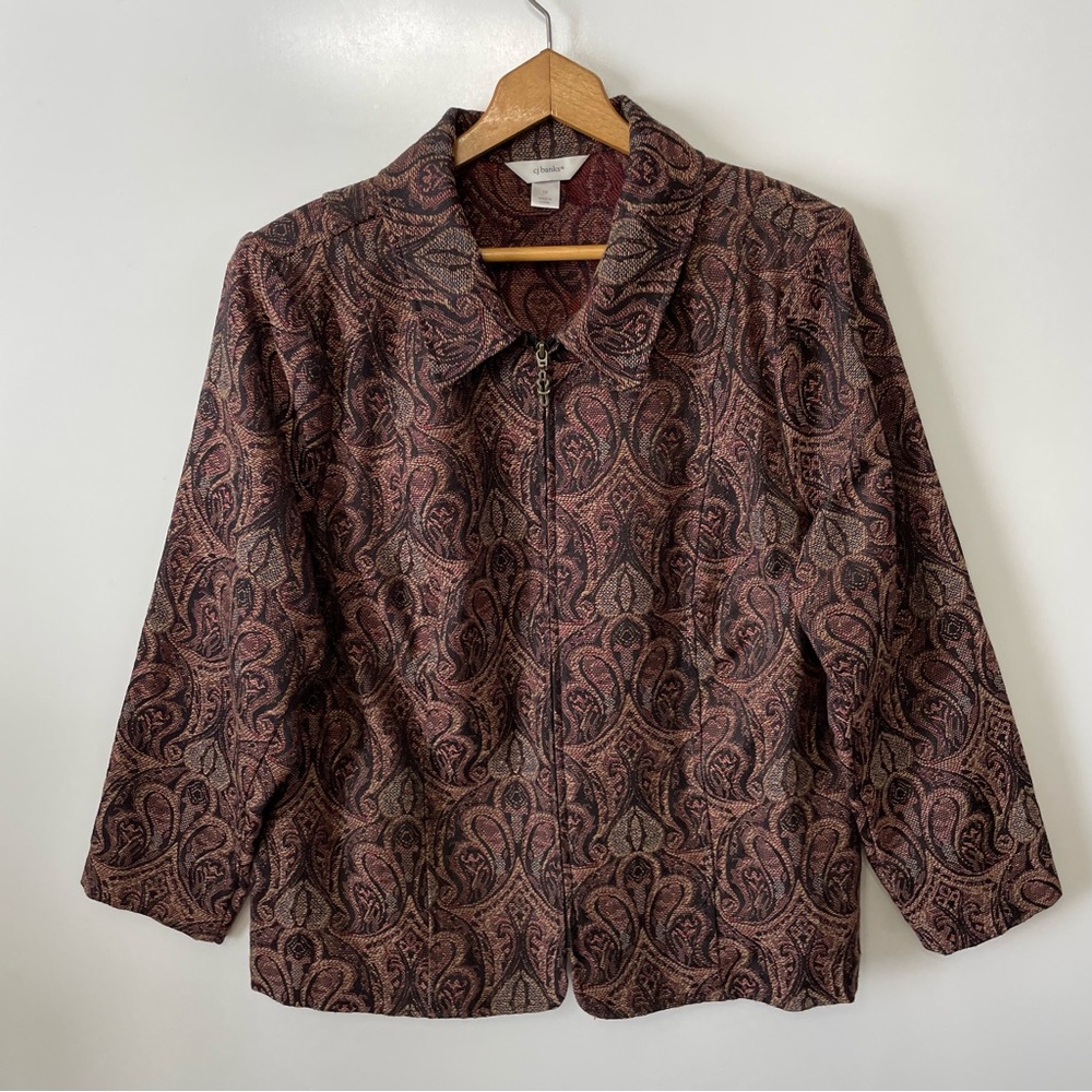 CJ Banks Brown Paisley Tapestry Blazer, size 1X